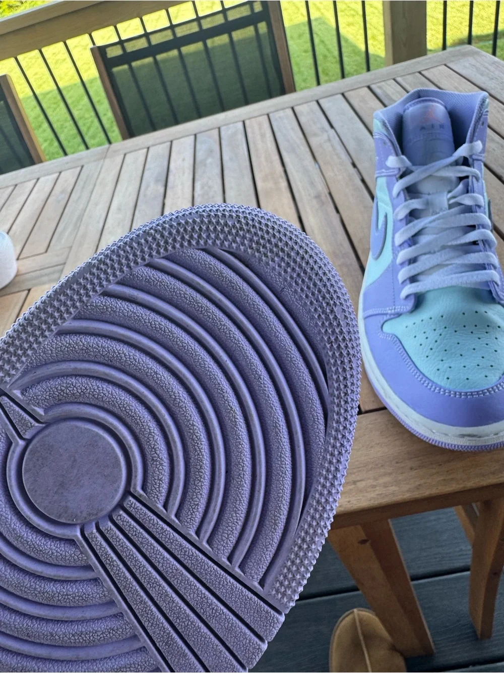 Size 10.5 men’s Jordan Air Jordan 1 Mid Lavender and Mint Sneakers